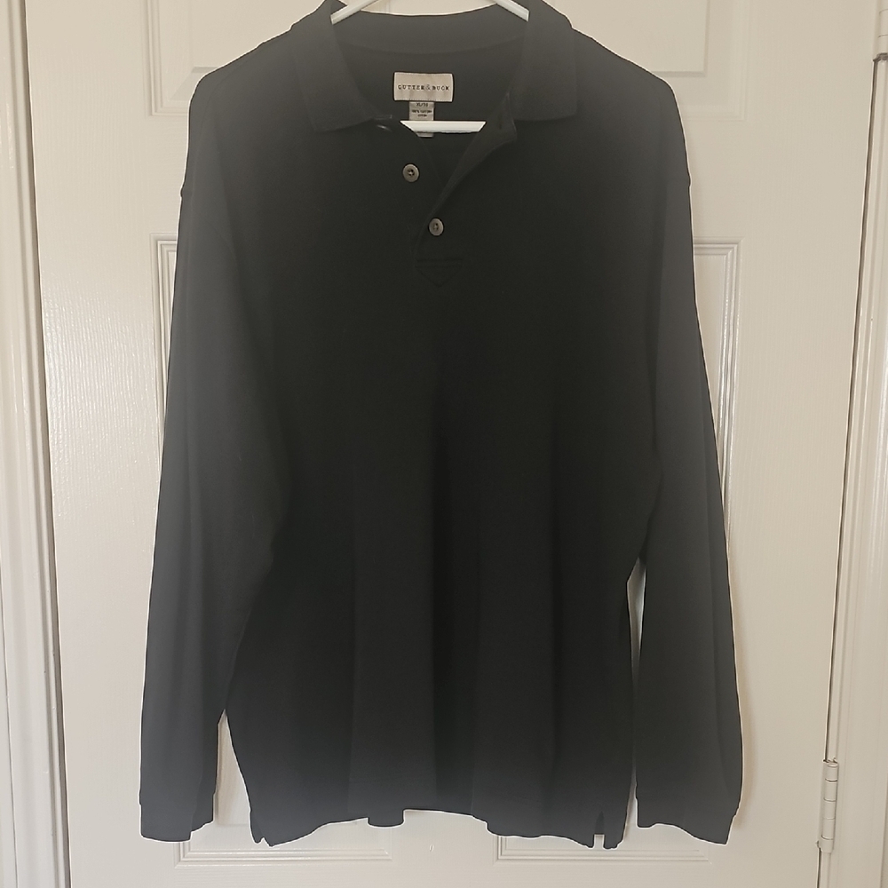 Cutter & Buck XL Black Long Sleeve Collared 3 Button Polo Shirt Preowned
